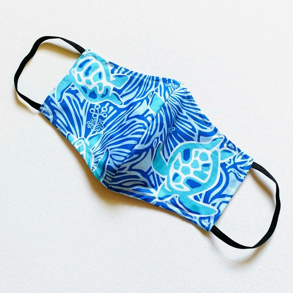 NEW Handmade Blue Turtle Print Face Mask